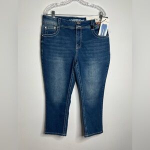 Womens Copper Flash Bling Pockets Curvy Mid Rise Capri Blue Jeans Size 14